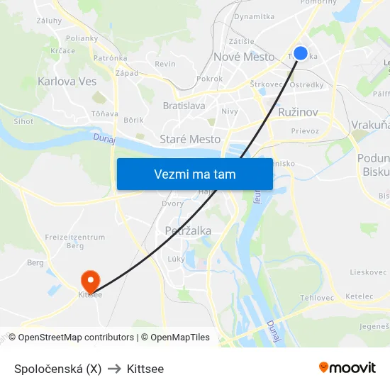 Spoločenská (X) to Kittsee map