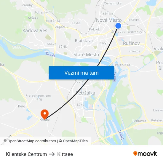 Klientske Centrum to Kittsee map