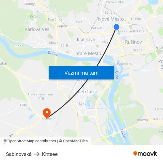 Sabinovská to Kittsee map