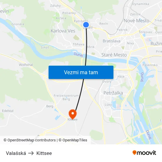 Valašská to Kittsee map