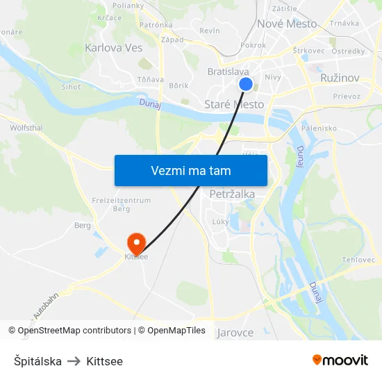 Špitálska to Kittsee map