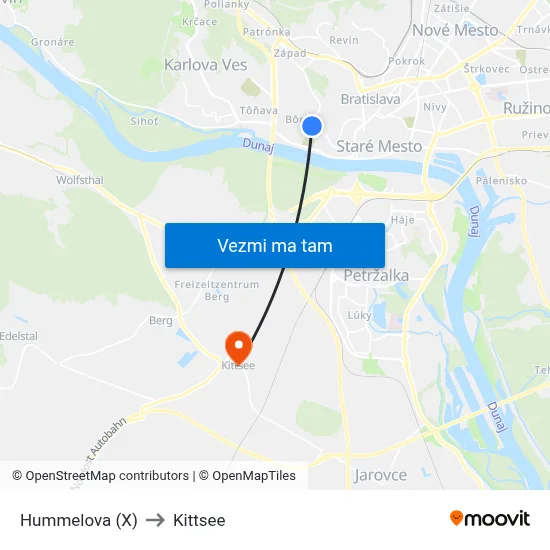 Hummelova (X) to Kittsee map