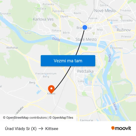 Úrad Vlády Sr (X) to Kittsee map