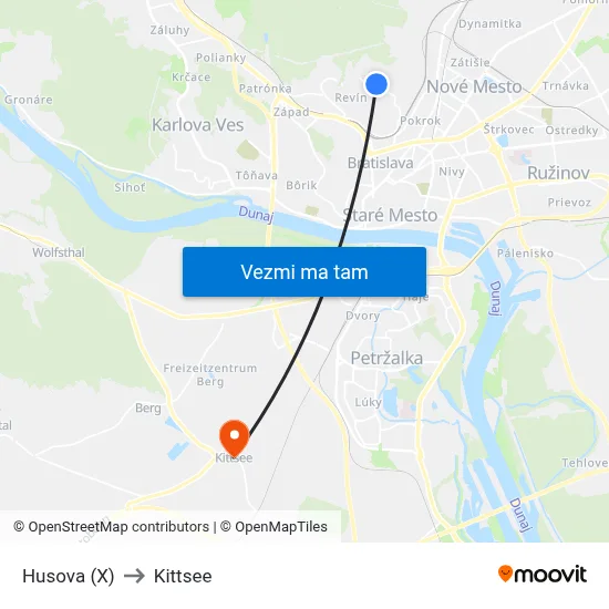 Husova (X) to Kittsee map