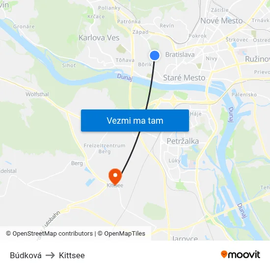 Búdková to Kittsee map