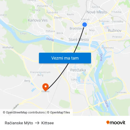 Račianske Mýto to Kittsee map