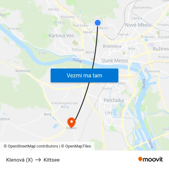 Klenová (X) to Kittsee map