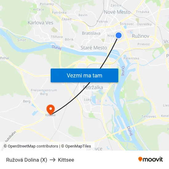 Ružová Dolina (X) to Kittsee map