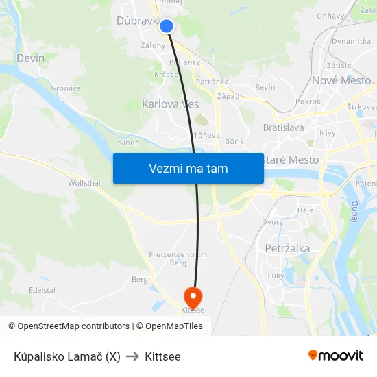 Kúpalisko Lamač (X) to Kittsee map
