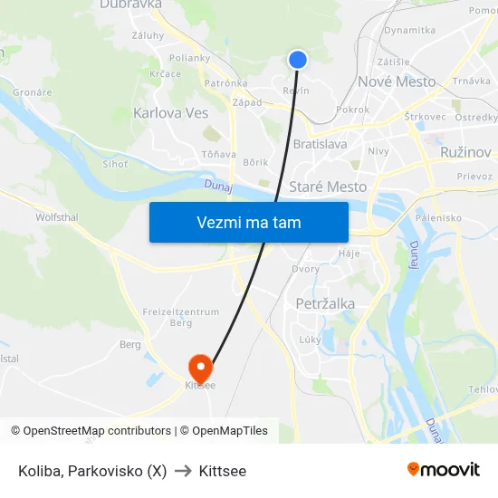 Koliba, Parkovisko (X) to Kittsee map