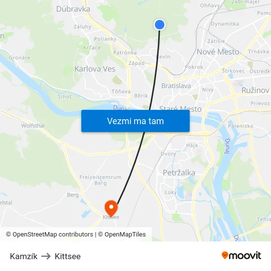 Kamzík to Kittsee map