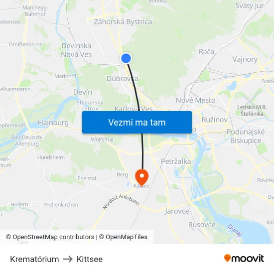 Krematórium to Kittsee map