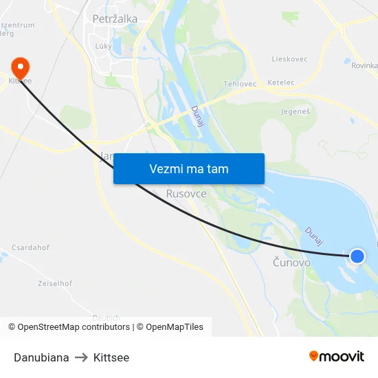Danubiana to Kittsee map