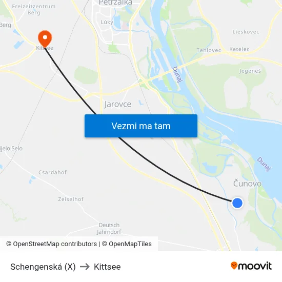 Schengenská (X) to Kittsee map