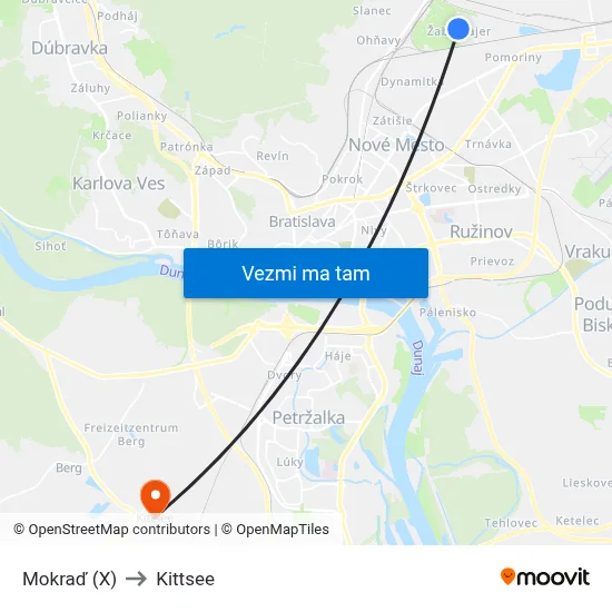 Mokraď (X) to Kittsee map