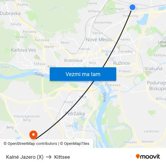 Kalné Jazero (X) to Kittsee map