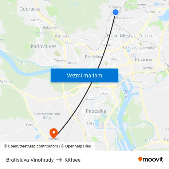Bratislava-Vinohrady to Kittsee map
