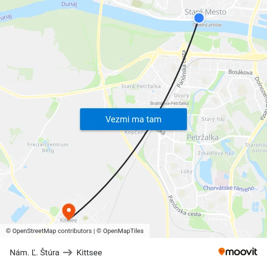 Nám. Ľ. Štúra to Kittsee map