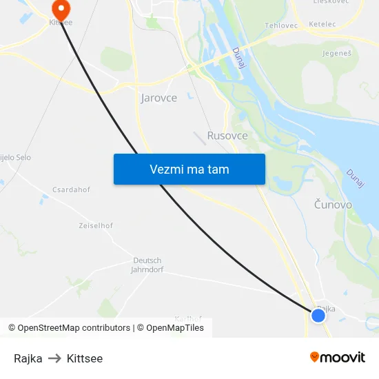 Rajka to Kittsee map