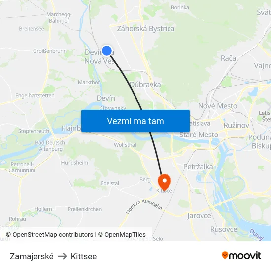 Zamajerské to Kittsee map
