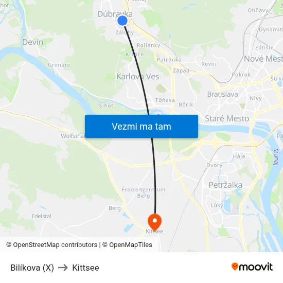 Bilíkova (X) to Kittsee map