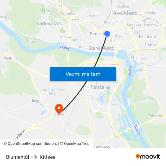 Blumentál to Kittsee map
