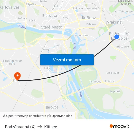 Podzáhradná (X) to Kittsee map