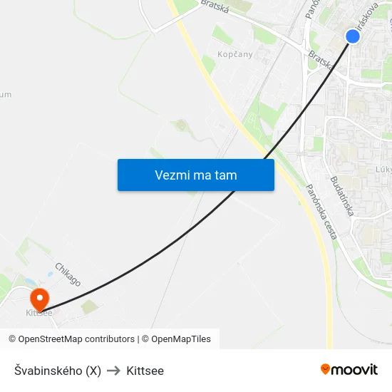 Švabinského (X) to Kittsee map