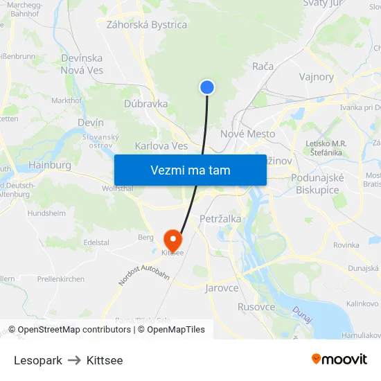 Lesopark to Kittsee map