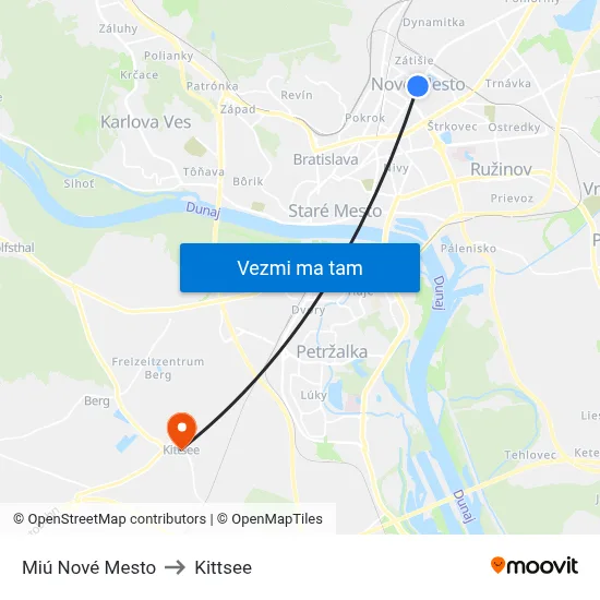 Miú Nové Mesto to Kittsee map