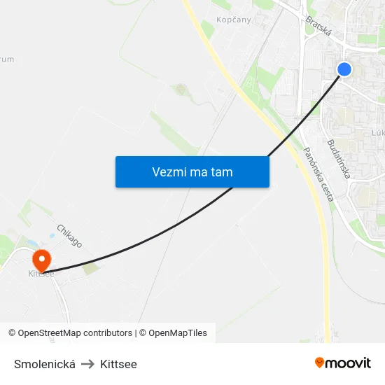 Smolenická to Kittsee map