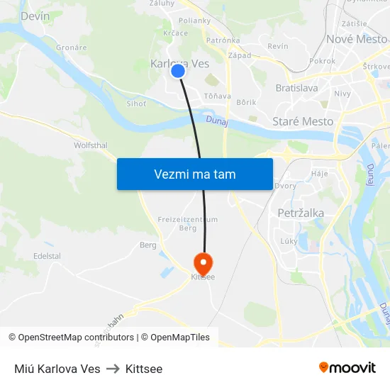 Miú Karlova Ves to Kittsee map