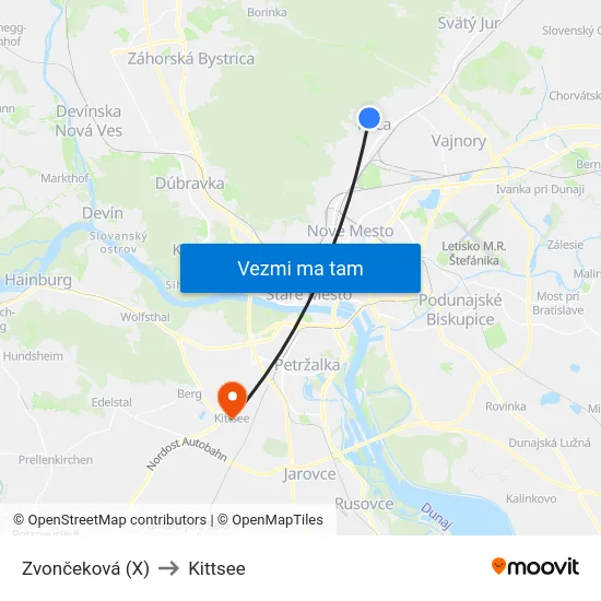 Zvončeková (X) to Kittsee map