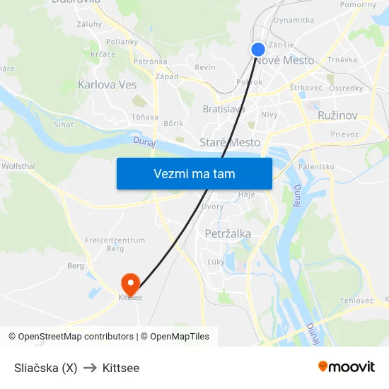 Sliačska (X) to Kittsee map