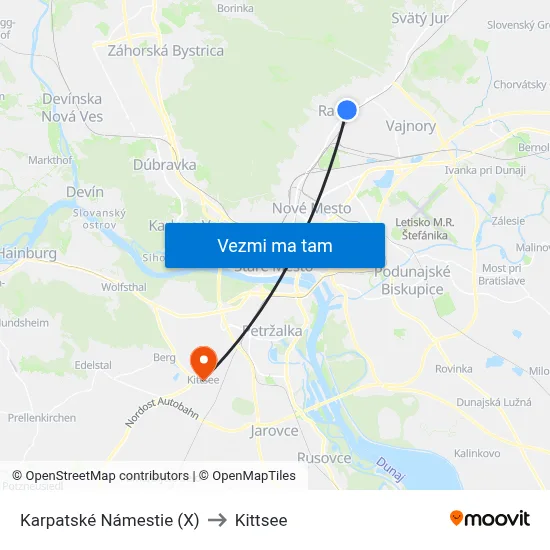 Karpatské Námestie (X) to Kittsee map