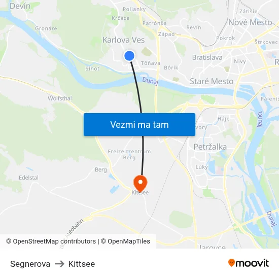 Segnerova to Kittsee map