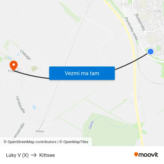 Lúky V (X) to Kittsee map