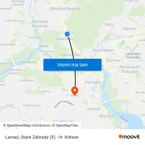 Lamač, Staré Záhrady (X) to Kittsee map