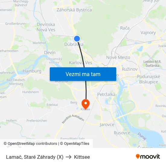 Lamač, Staré Záhrady (X) to Kittsee map