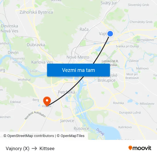 Vajnory (X) to Kittsee map