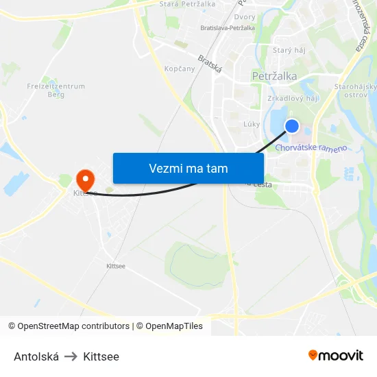 Antolská to Kittsee map