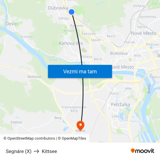 Segnáre (X) to Kittsee map