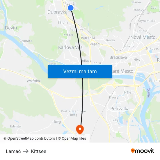 Lamač to Kittsee map