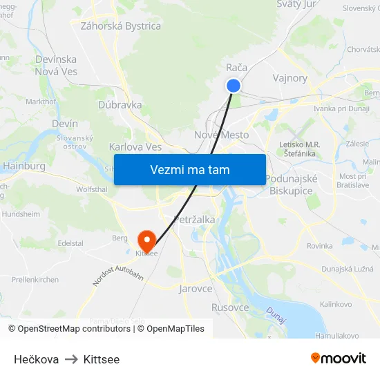 Hečkova to Kittsee map