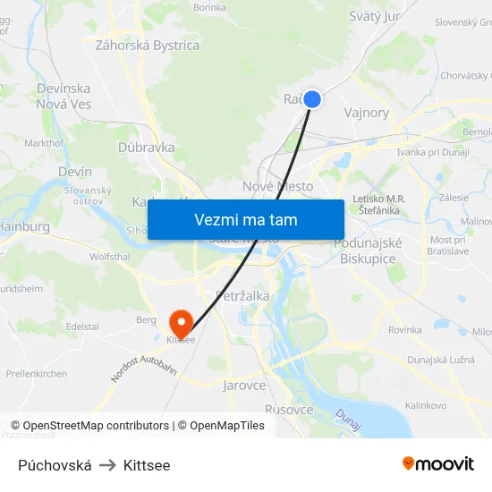 Púchovská to Kittsee map