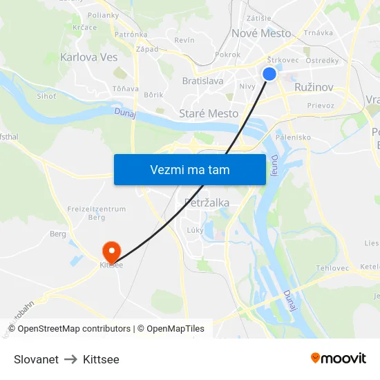 Slovanet to Kittsee map