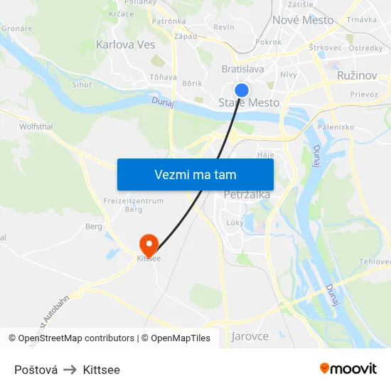 Poštová to Kittsee map