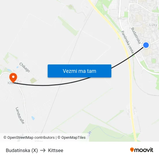 Budatínska (X) to Kittsee map