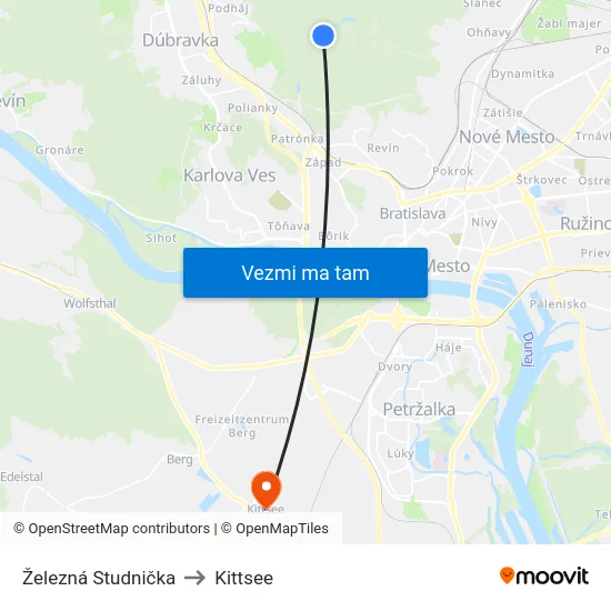 Železná Studnička to Kittsee map