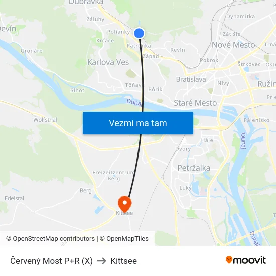 Červený Most P+R (X) to Kittsee map